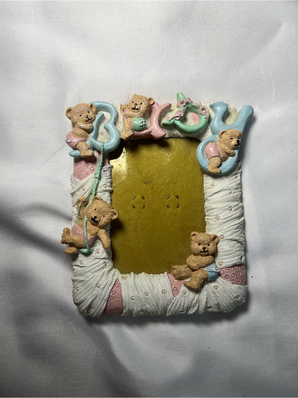 Vintage 3D Pink Blue Teddy Bears Resin Baby Picture Frame Nursery Photo Decor